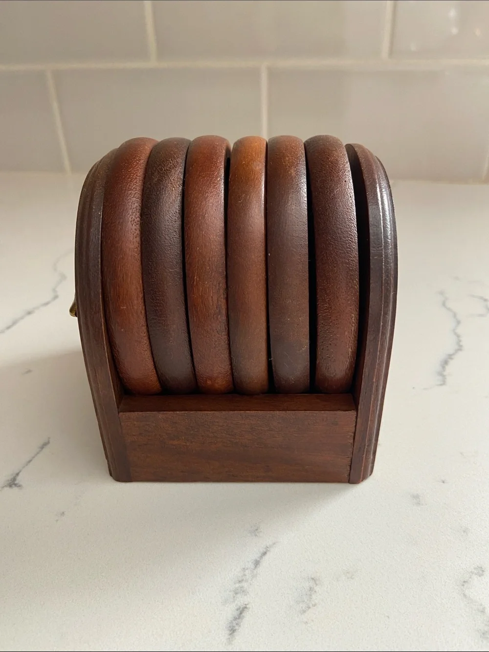 Vintage Wood Coaster Set Flying Duck Holder Cork Set of 6